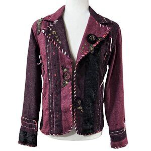Vintage Yak Magik Wool Blend Purple Patchwork Beaded Artisan Jacket Boho
